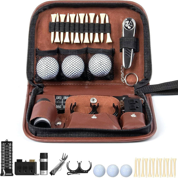 Rilime Golf Set Organiser, Golf Accessories Set with Hi-End Case, Golf Balls, Rangefinder, Golf Tees, Brush, Multifunctional Divot Knife, Scorer, Golf Ball Clamp - Golf Gift