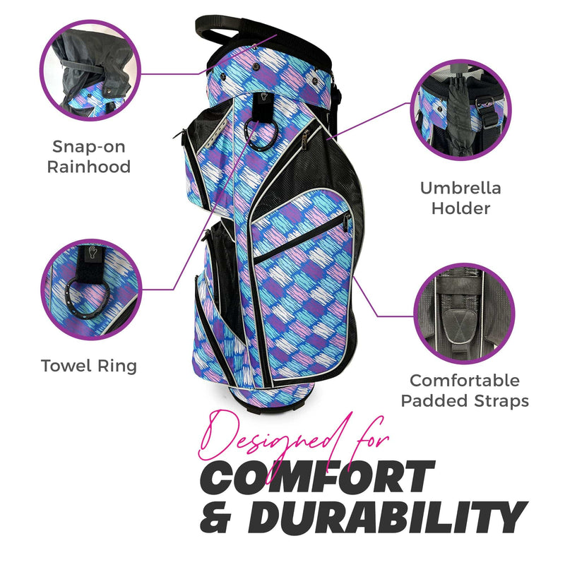 Womens Golf Bag - Taboo Fashions Lightweight Ladies Cart Bag, 14-Way, 7 Zippered Pockets, Rain Hood, Insulated Beverage Compartment (Posh Blue) - Golf Gift