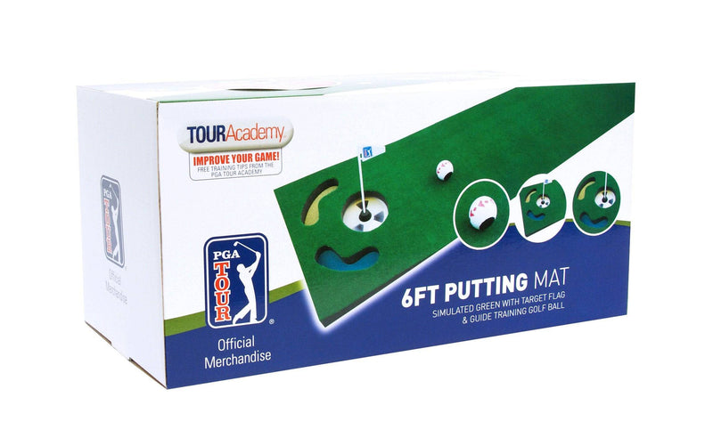 PGA Tour Unisex Ball, Alignment Tool and Training Dvd 6ft Putting Mat with Guide Ball, Green, UK - Golf Gift