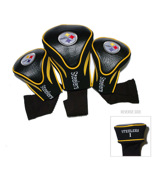 Team Golf NFL Pittsburgh Steelers Contour Golf Club Headcovers (3 Count) Numbered 1, 3, & X, Fits Oversized Drivers, Utility, Rescue & Fairway Clubs, Velour lined for Extra Club Protection - Golf Gift