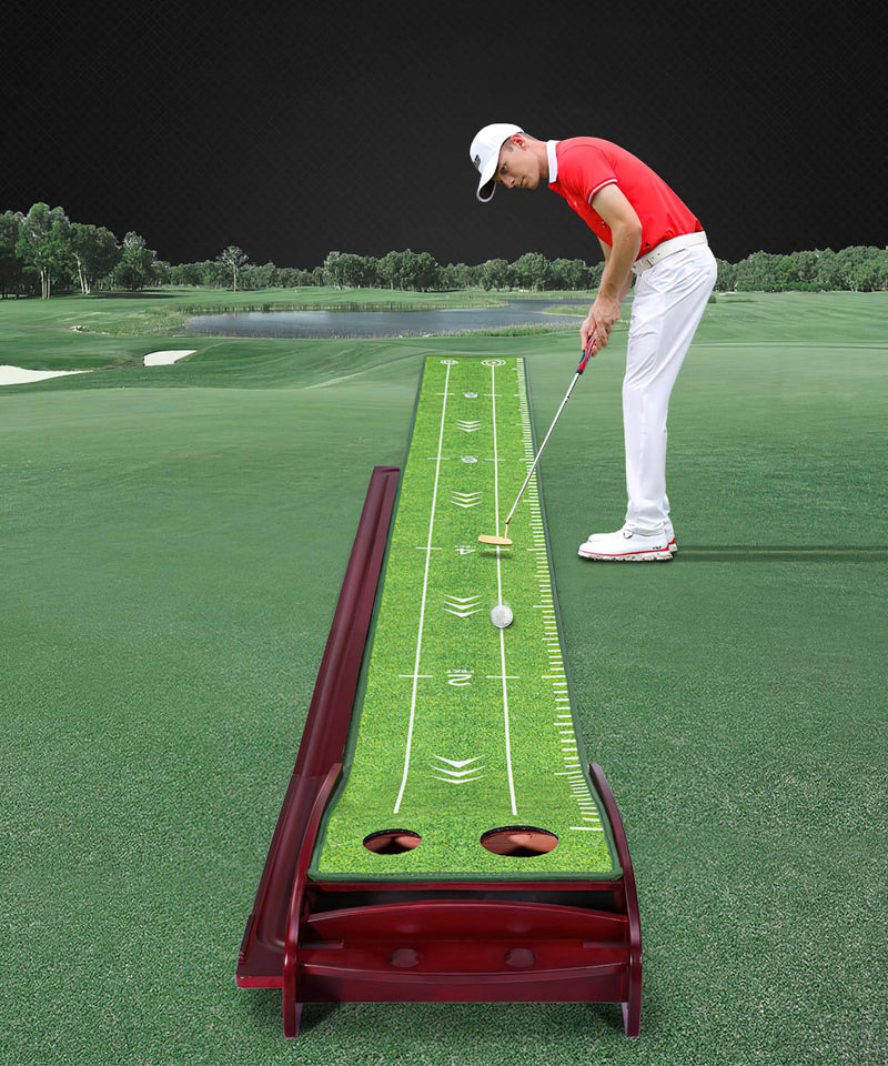 Golf Putting Mat with Golf Training Aid Set - Practice Mat with Automatic Ball Return Track for Indoor Games, Great Gift for Men's Golf - Golf Gift