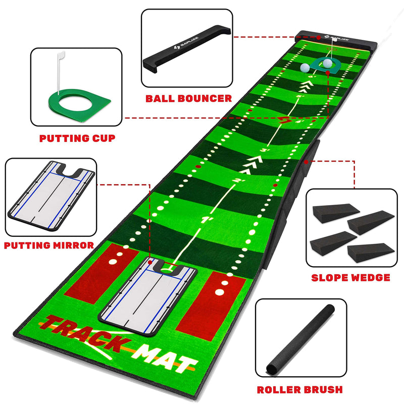 SAPLIZE Golf Putting Mat, Visible Trajectory Tracing, Multiple Training Modes, with Putting Alignment Mirror and Adjustable Green Slopes, Putting Green Matt for Indoors and Outdoors - Golf Gift