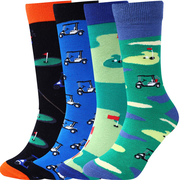 Jeasona 4 Pairs Mens Golf Socks 9-11 Calf-Length Golf Gifts for Men Dad Grandad Golfers Cotton