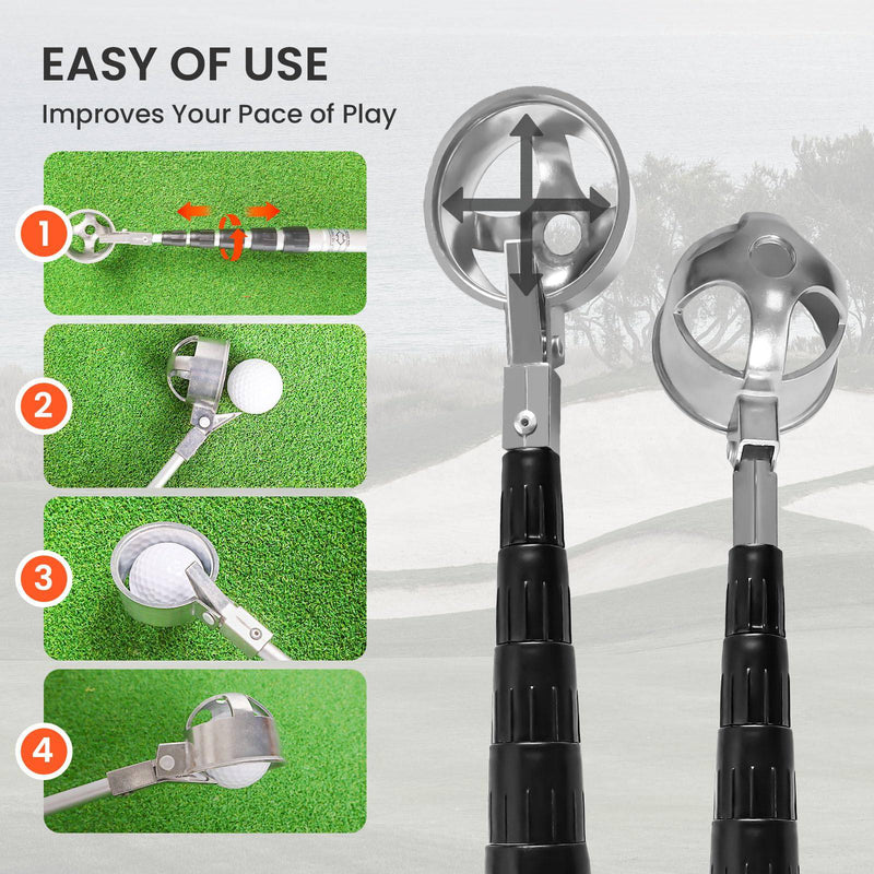 Golf Ball Retriever Telescopic Pick up Scoop 9/12/15/18 Feet Available 1 Pc，Golf Ball Retriever Picker Stainless Steel Shaft Retracted Length with Locking Scoop Portable Durable Deluxe (18) - Golf Gift