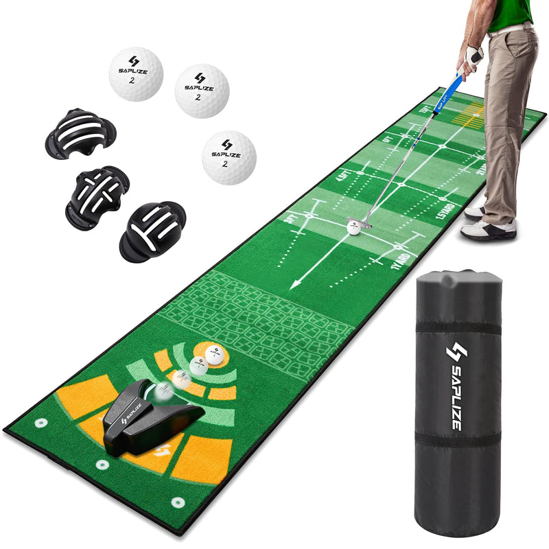 SAPLIZE Golf Putting Mat, 20in X 10ft Auto Ball Return Putting Green Mat with Non-Slip Backing Golf Practice Mat for Indoor/Outdoor Golf Training Aid - Golf Gift