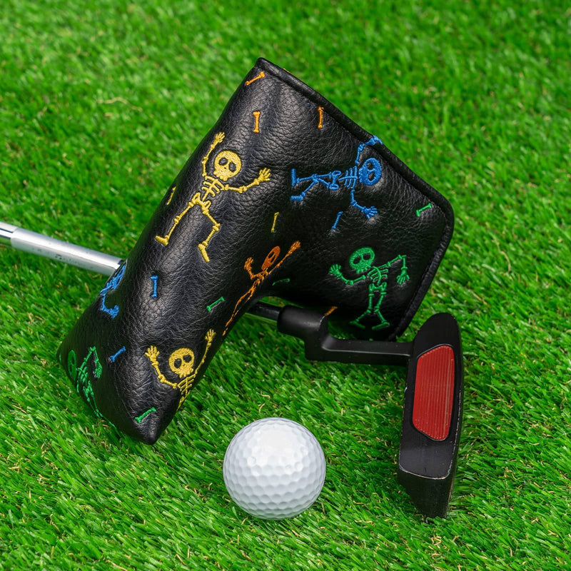 Big Teeth Golf Blade Putter Head Cover Magnetic Closure Fit for Scotty Cameron Taylormade Odyssey Balck PU Leather Colorful Skull Pattern - Golf Gift