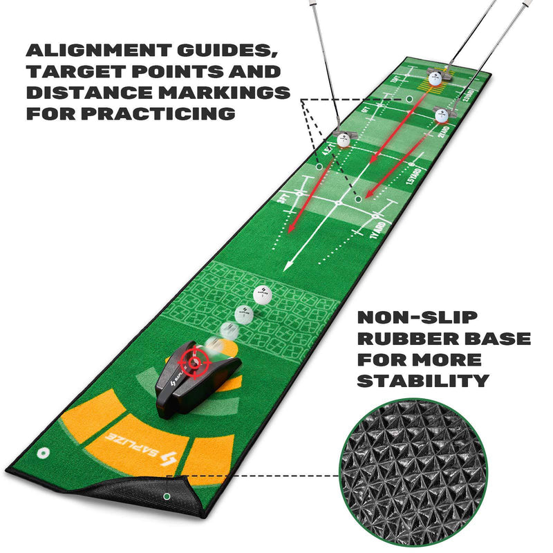 SAPLIZE Golf Putting Mat, 20in X 10ft Auto Ball Return Putting Green Mat with Non-Slip Backing Golf Practice Mat for Indoor/Outdoor Golf Training Aid - Golf Gift