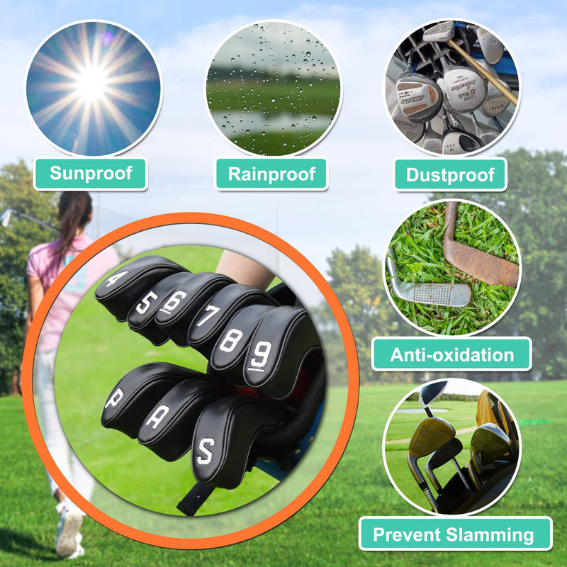 Big Teeth Golf Hybrid Iron Head Covers Right&left handed clubs Headcovers 9Pcs (4-9,P,A,S) Long Neck fit for Cleveland Launcher Set,Cobra T-Rail,Wilson Lauch Pad - Golf Gift