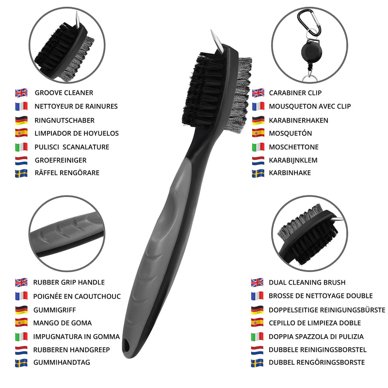 K&V GOLF Golf Club Cleaner Brush with Groove Cleaning Tool - Dual Golf Club Brush with Bag Hanging Clip - Golf Club Groove Cleaner & Cleaning Brush - Golf Cleaning Kit - Golf Gift