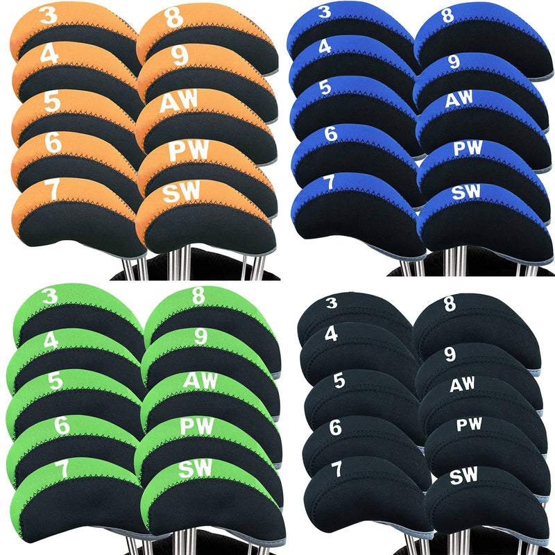 AMRTA Golf Club Iron Head Cover 10 Pack Protective Head Cover Fit All Iron Clubs Black Blue Orange Green (Black) - Golf Gift