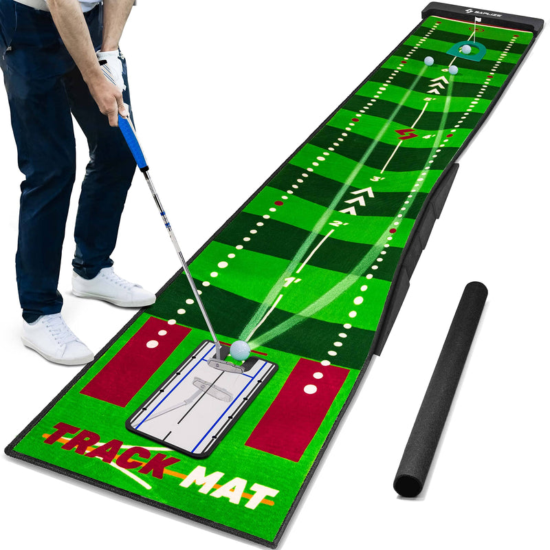 SAPLIZE Golf Putting Mat, Visible Trajectory Tracing, Multiple Training Modes, with Putting Alignment Mirror and Adjustable Green Slopes, Putting Green Matt for Indoors and Outdoors - Golf Gift