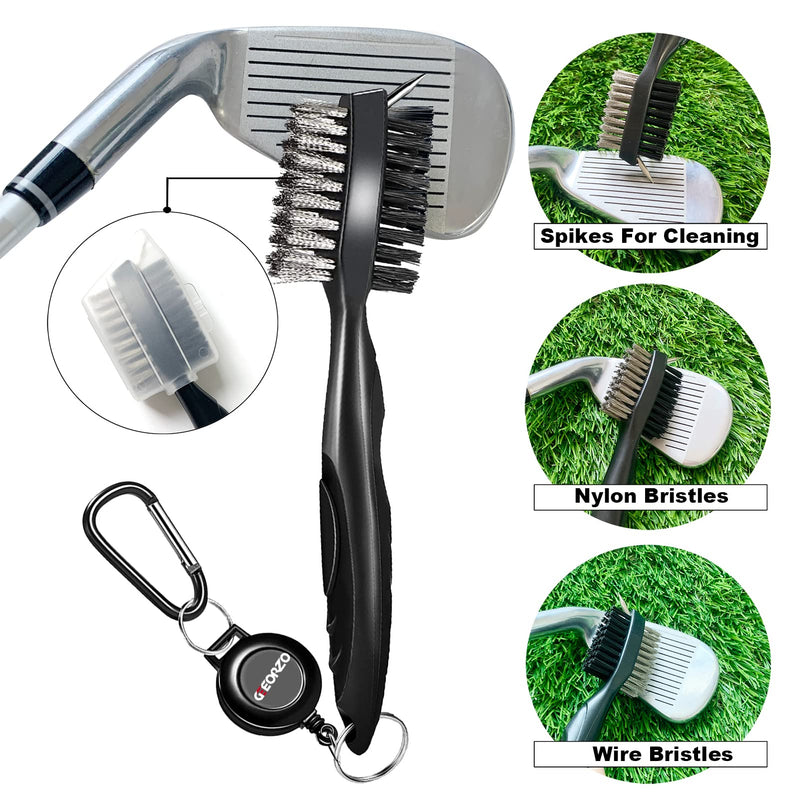 GEEORZO Golf Club Cleaner, Dual-Sided Retractable Golf Brush and Groove Cleaner with Carabiner, Golf Accessories for Men Golfer Gifts (Black) - Golf Gift