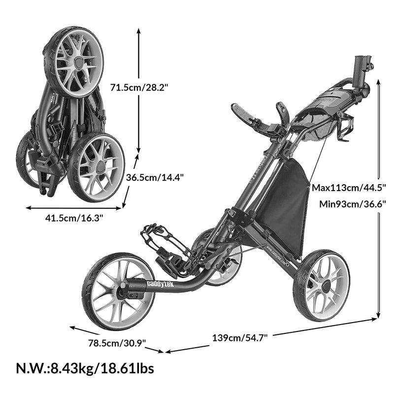 Caddytek CaddyLite EZ Version 8 3 Wheel Golf Push Cart - Foldable Collapsible Lightweight Pushcart with Foot Brake - Easy to Open & Close, dark grey, one size - Golf Gift