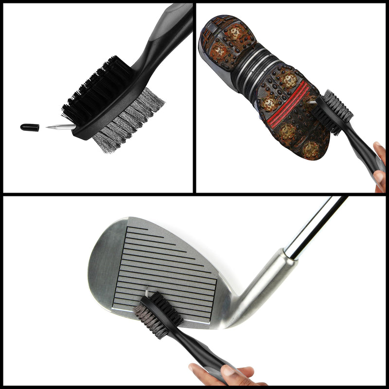 K&V GOLF Golf Club Cleaner Brush with Groove Cleaning Tool - Dual Golf Club Brush with Bag Hanging Clip - Golf Club Groove Cleaner & Cleaning Brush - Golf Cleaning Kit - Golf Gift