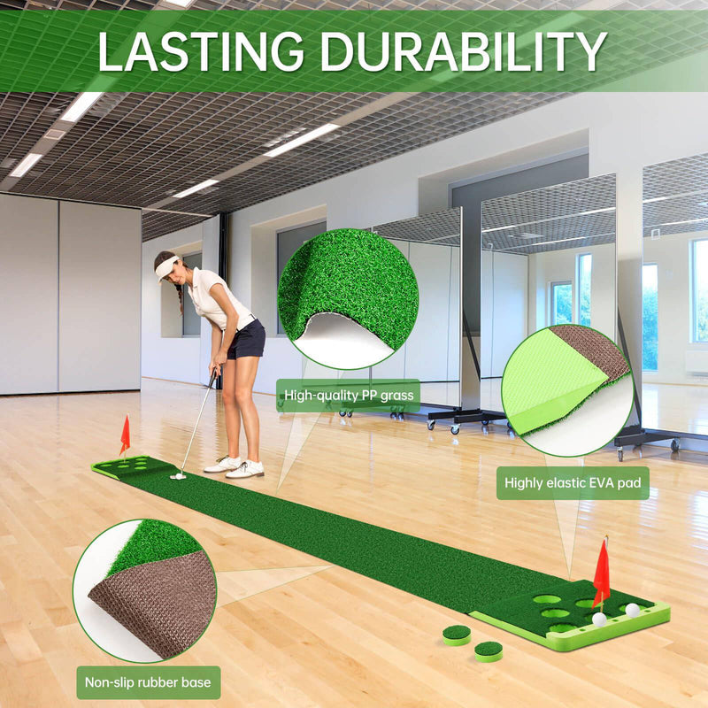 Sagsewful Golf Pong Putting Game Set with Front Border for Indoor&Outdoor, Golf Putting Green Mat Includes 8pcs Golf Balls & Portable Bag,Golf Putting Practice Training Aid for Backyard,Party,Office - Golf Gift