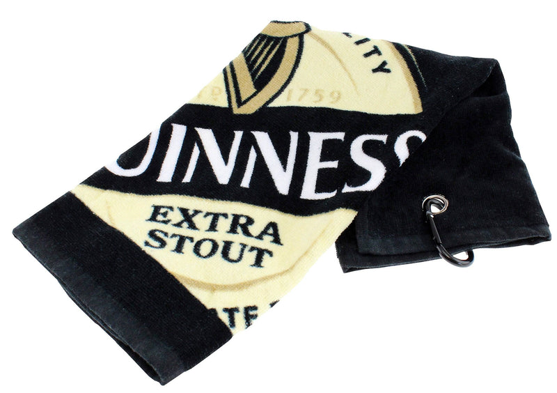 Guinness Label Cotton Black Golf Towel with Karabiner Clip - Golf Gift