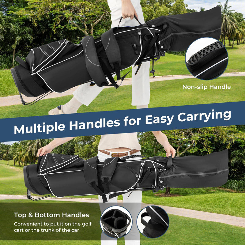 COSTWAY Golf Stand Bag, Lightweight Golf Cart Bags with 4 Way Dividers, Adjustable Dual Straps and 4 Pockets, Easy Carry (Black) - Golf Gift