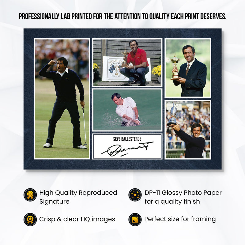 RJR PRINTS Seve Ballesteros - Golf Signed A4 Montage Photo Print Pre Printed Signature Autograph Gift - Golf Gift