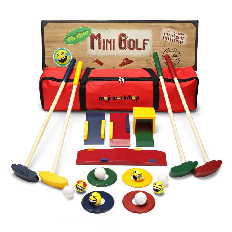 moji workshop Wooden Kids Golf Set - Quality Crazy Golf and Mini Golf Set - Wooden Toys for Indoor-, Outdoor- and Garden Games - Golf Gift