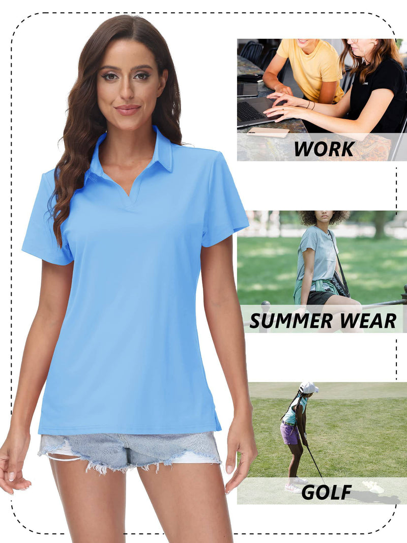 TACVASEN Ladies Golf Shirts Polo UV Protection Tops Short Sleeve Sport T-Shirt Outdoor Tennis Tee Shirt,Waterfall Blue,XXL - Golf Gift