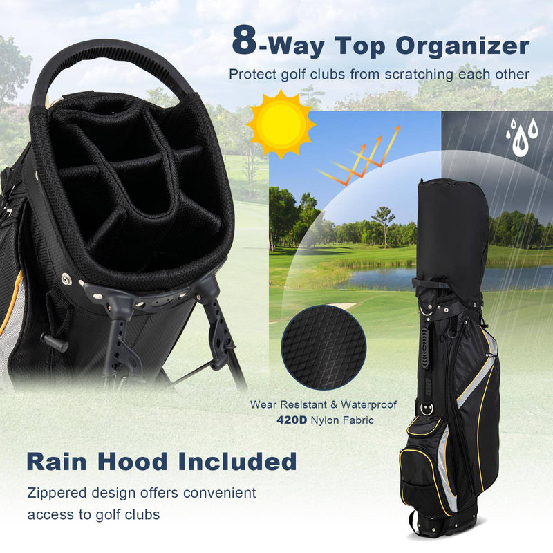 COSTWAY Golf Stand Bag, Lightweight Golf Club Bags with 8 Way Dividers, Rain Hood, Detachable Dual Strap & 7 Pockets - Golf Gift