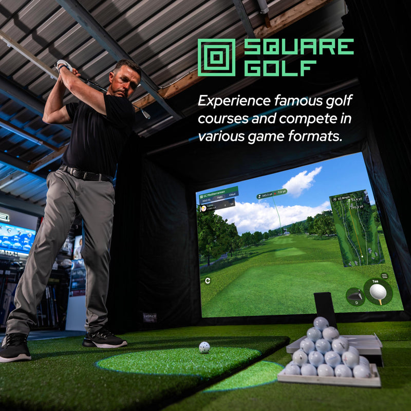 Square Golf Indoor Golf Launch Monitor - Golf Simulator for Home with Realistic Practice & Accurate Feedback, High-Speed Camera, Ball Speed, Spin Rate, 3D Courses, Android/Apple/Windows Compatible - Golf Gift