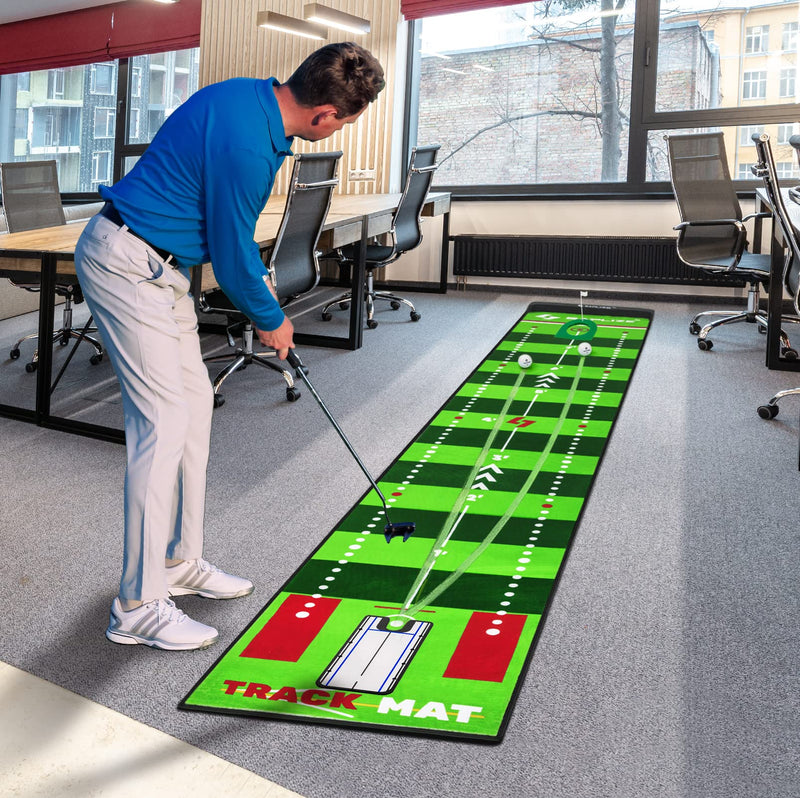 SAPLIZE Golf Putting Mat, Visible Trajectory Tracing, Multiple Training Modes, with Putting Alignment Mirror and Adjustable Green Slopes, Putting Green Matt for Indoors and Outdoors - Golf Gift