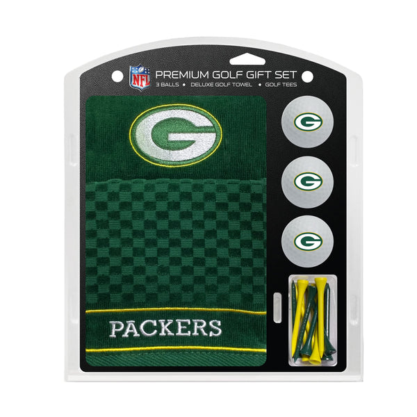 TEAM GOLF NFL Green Bay Packers Gift Set: Embroidered Golf Towel, 3 Golf Balls, and 14 Golf Tees 2-3/4" Regulation, Tri-Fold Towel 16" x 22" & 100% Cotton - Golf Gift