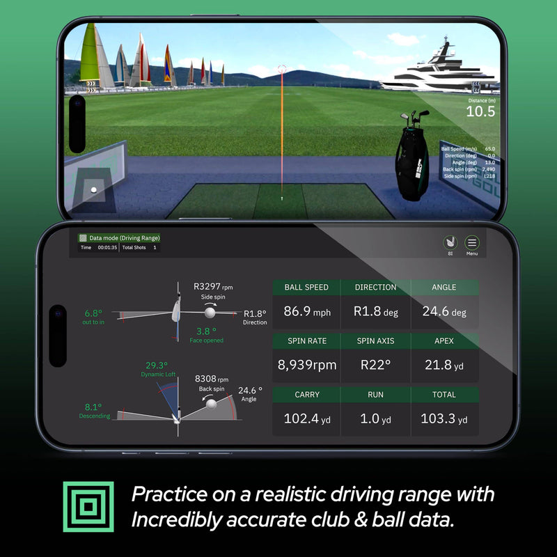 Square Golf Indoor Golf Launch Monitor - Golf Simulator for Home with Realistic Practice & Accurate Feedback, High-Speed Camera, Ball Speed, Spin Rate, 3D Courses, Android/Apple/Windows Compatible - Golf Gift