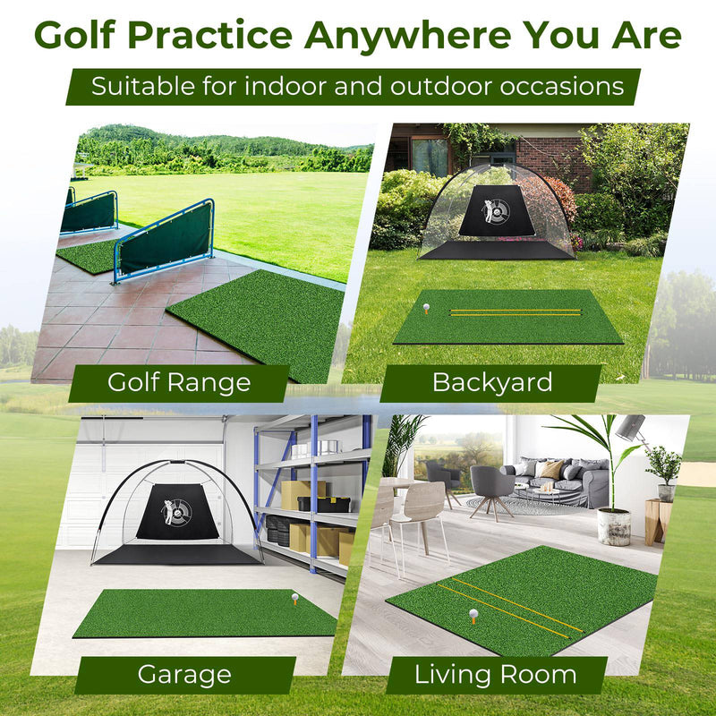 COSTWAY Golf Hitting Mat, 5 x 4 FT Artificial Turf Mat with 2 Rubber Tees and 2 Alignment Sticks, Golf Training Mat for Home Backyard Garage(22mm thick) - Golf Gift