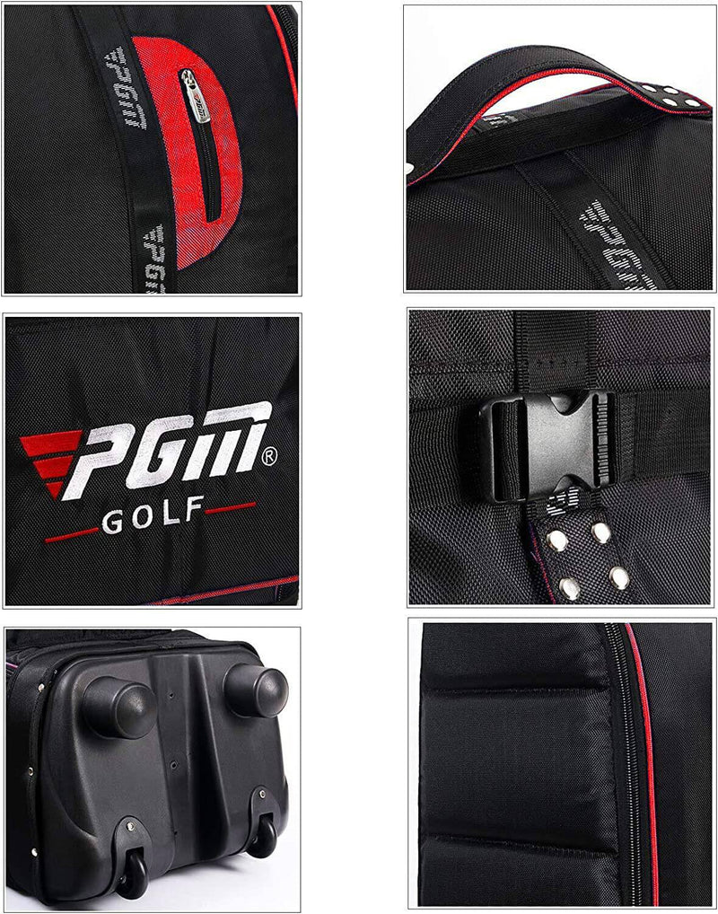 KOFULL Padded Golf Travel Bag Cover Flight with Wheels Golf Aviation Bag Travel Cover Bag Padded Wheeled Foldable (black-red) - Golf Gift