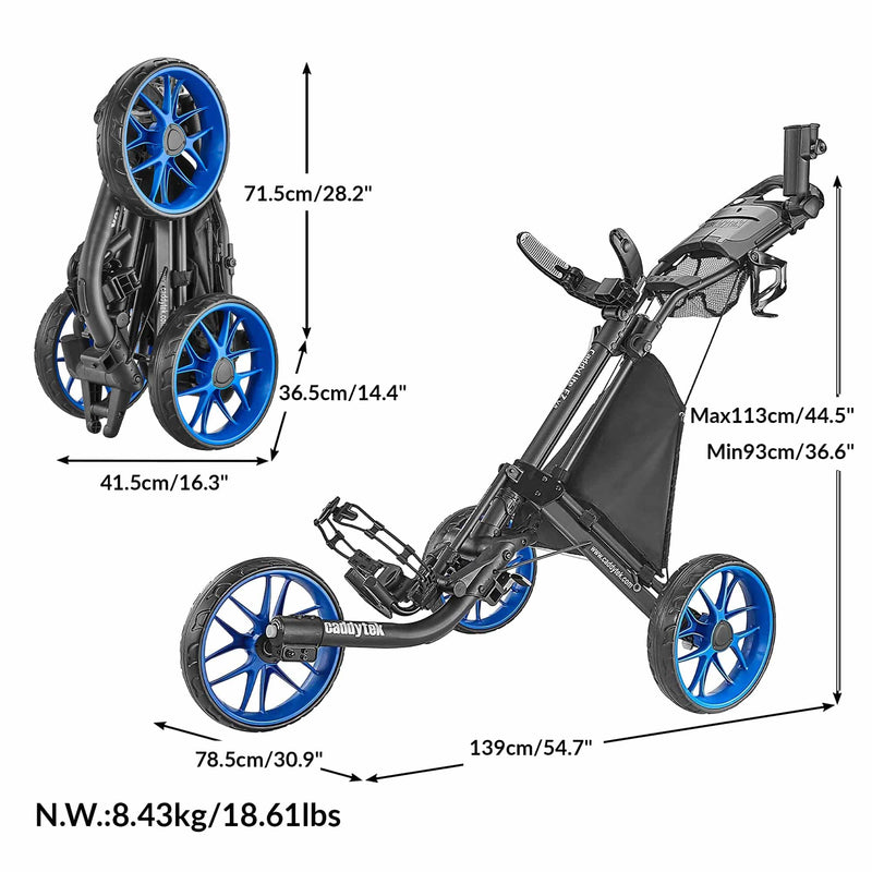 CaddyTek Unisex Caddylite V8 EZ-fold 3 Wheel Golf Push Cart Version 8, Blue, Blue - Golf Gift