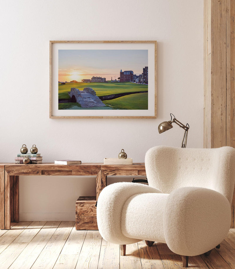 Lithobee - Swilcan Bridge Old Course At Sunrise St Andrews - Printed Wall Art Design in Sizes A2, A3 & A4 Framed in a Stylish Quality Coloured Frame or Unframed (A4 White Saw Cut Grain Frame) - Golf Gift