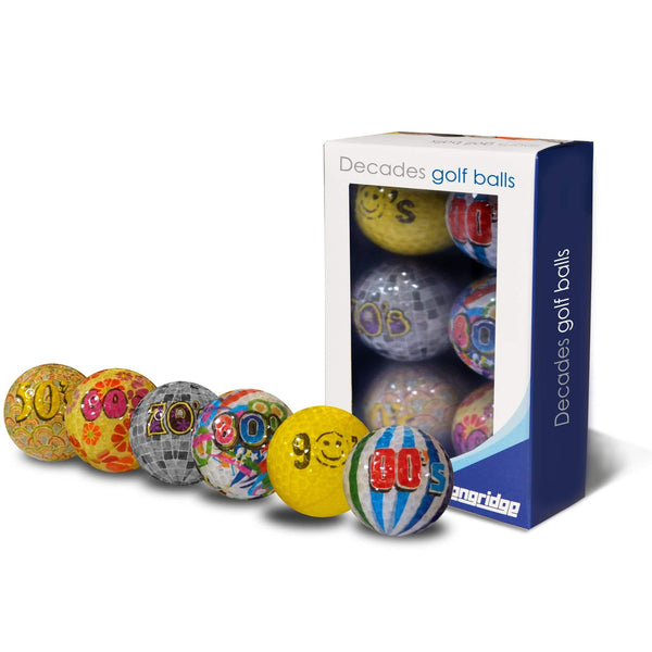 Longridge Decades Novelty Golf Balls (Pack of 6) - Mixed - Golf Gift