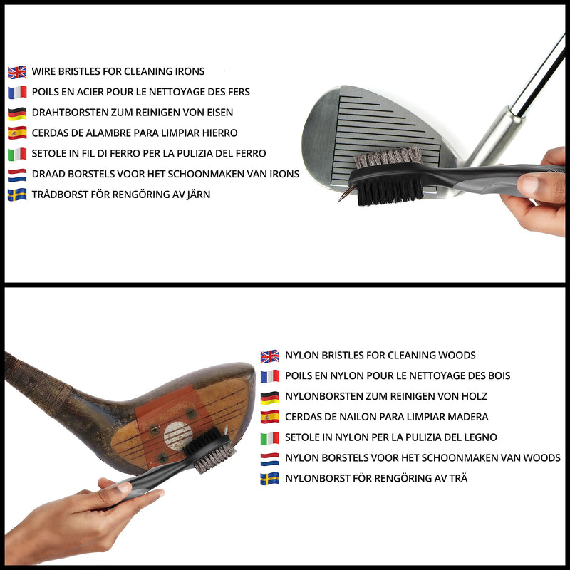 K&V GOLF Golf Club Cleaner Brush with Groove Cleaning Tool - Dual Golf Club Brush with Bag Hanging Clip - Golf Club Groove Cleaner & Cleaning Brush - Golf Cleaning Kit - Golf Gift