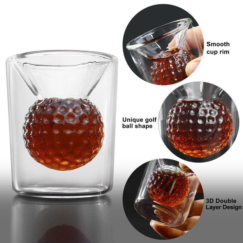 Golf Gifts for Mens Golfers, Whiskey Glasses with Golf Ball Shape Embedded Unique Rum Golf Glass Novelty Whisky Glasses Perfect Drinking Accessory and Home Bar Party Game Birthday Golf Gift