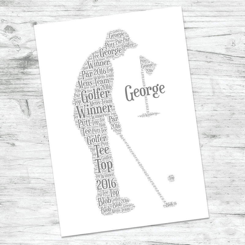 Personalised Golfer Word Art Print - Retirement, Fathers Day Golf Gift - Dad, Daddy, Grandad Gifts - A5, A4 Prints & Framed - Golf Gift