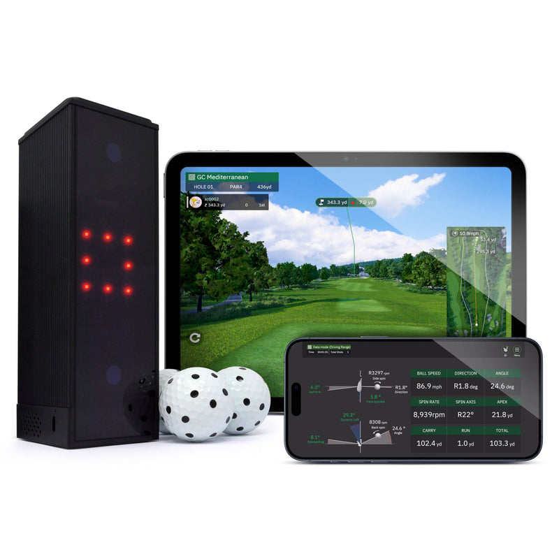 Square Golf Indoor Golf Launch Monitor - Golf Simulator for Home with Realistic Practice & Accurate Feedback, High-Speed Camera, Ball Speed, Spin Rate, 3D Courses, Android/Apple/Windows Compatible - Golf Gift