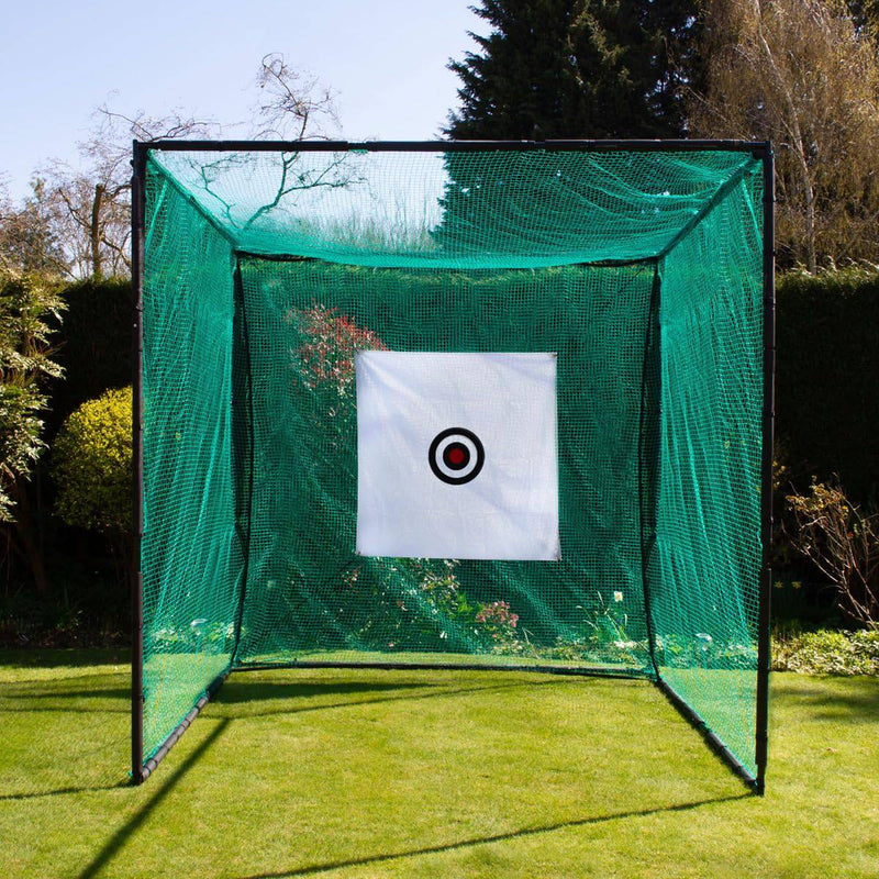 Golf Practice Cage 10ft 3m & 5 Hole Target Sheet Driving Range High Impact 25mm Mesh Hitting Swing Training Equipment Outdoor Freestanding Steel Frame Bullseye Target Artificial Grass Mat & 6cm Tee - Golf Gift