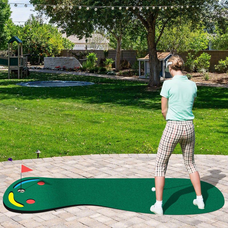 COSTWAY Golf Putting Green Set, Par Three Putting Mat with 3 Putting Cups, 1 Flag and Golf Hole Covers, Indoor Outdoor Putt Green Carpet for Golf Putting Practice - Golf Gift