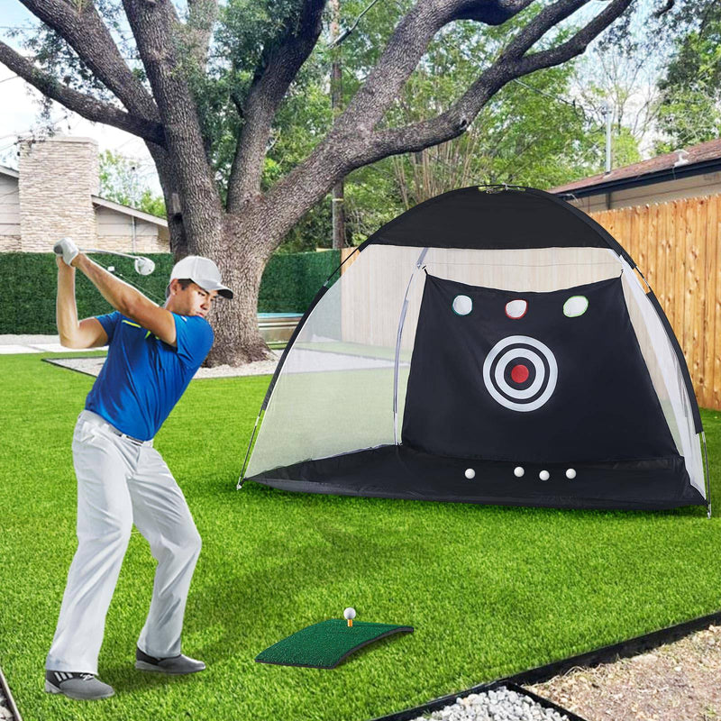 CLIPOP Golf Practice Net Golf Hitting Net with Chipping Target Pockets,1 Golf Turf Mat, 2 Golf Balls, 1 Golf Tee and Carry Bag for Indoor Outdoor Home Backyard Sports - Golf Gift