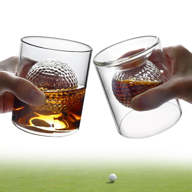 Whiskey Glasses, 160ML/280ML Dual Purpose Rum Glasses, Golf Gifts for Mens Golfers, Embedded Golf Ball Shape Whisky Glass Rock Glasses Perfect Drinking Tumblers for Home Bar Party Birthday Golf Gifts