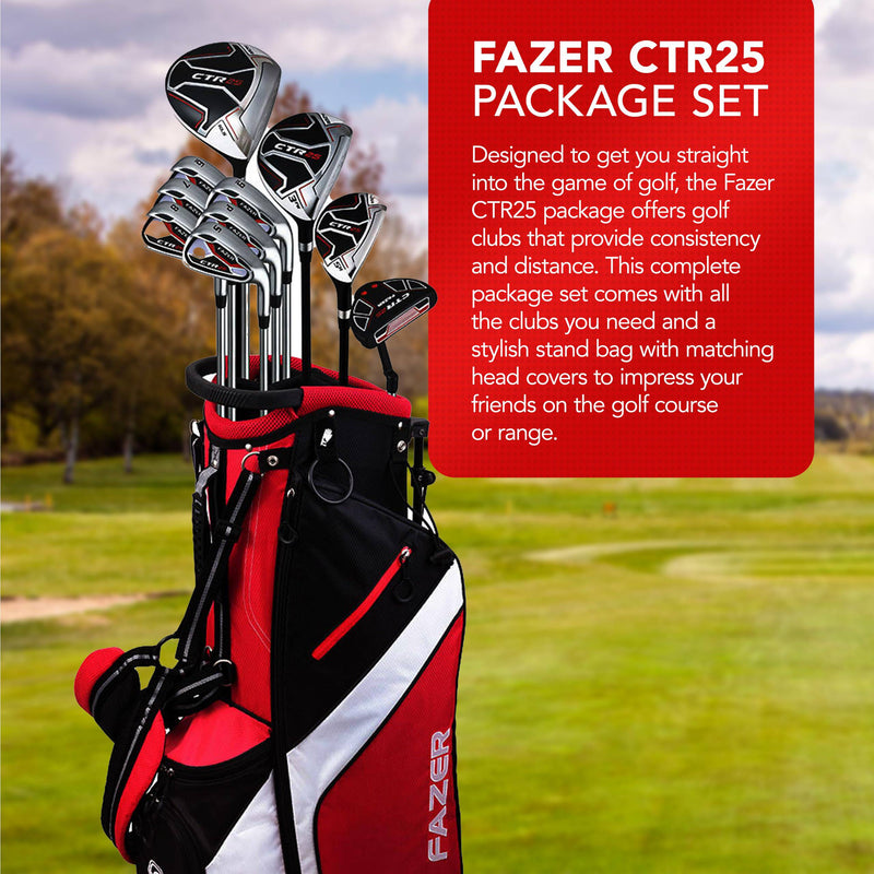 FAZER - CTR22 - Mens Stainless Steel Golf Package Set - Male Golf Club Set - 6 Irons, 1 Driver, 1 Fairway Wood, 1 Putter, 1 Hybrid - Black - Right Hand - Golf Gift