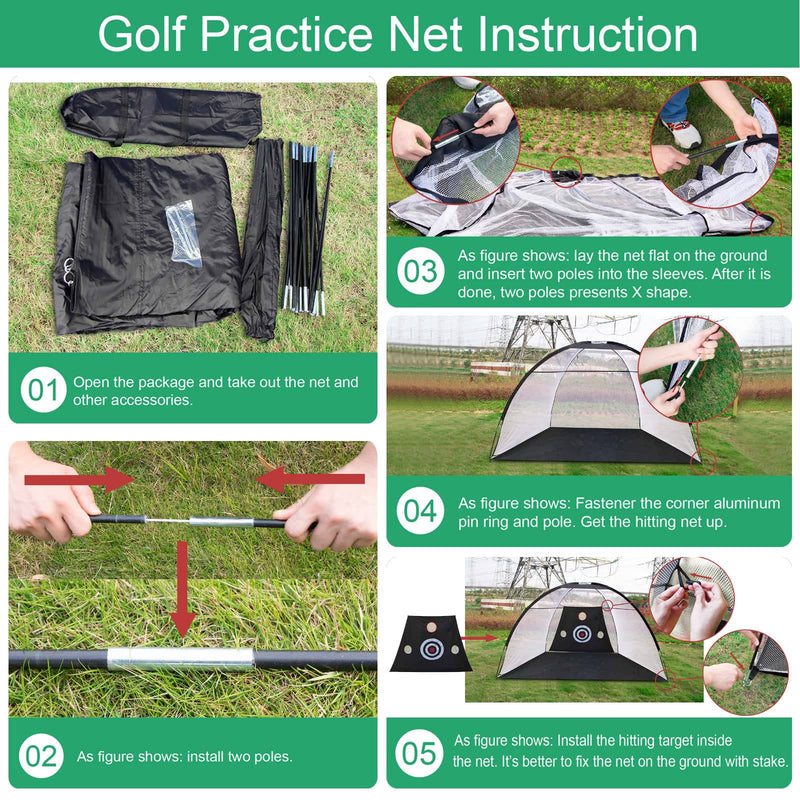 Golf Hitting Net, 10x7ft Golf Nets for Backyard Driving, Golf Practice Net with Chiping Net, Golf Swing Trainer Aid-1 Golf Mat -6 Golf Balls-1 Golf Tees-1 Swing Corrector, Golf Gifts for Men/Women - Golf Gift