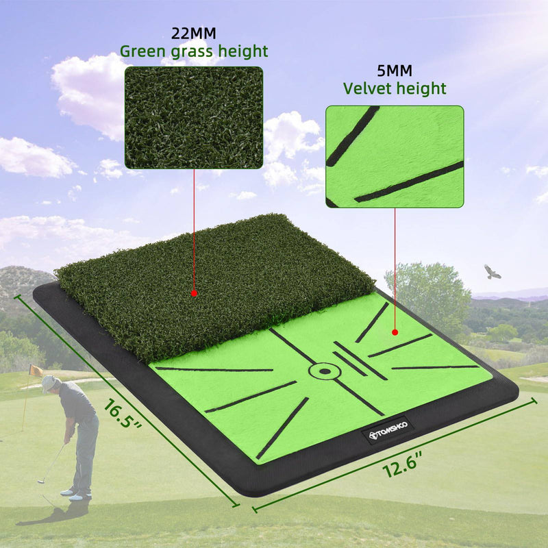 TOMSHOO Golf Impact Mat, Analyzes Swing Path Correct Hitting Action, Partitioned Golf Tee Practice Mat, Putting Simulation, With Ball Tray Rubber Base Indoor Outdoor Hitting Pad - Golf Gift