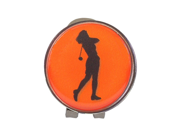 Mercia Golf Magnetic Hat Clip With Lady Golfer Ball Markers (Orange) - Golf Gift