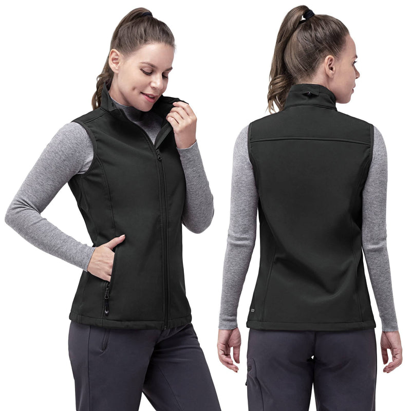 33,000ft Women's Softshell Full Zip Gilet Fleece Lined Windproof Vest Outerwear Lightweight Sleeveless Jacket for Running Hiking Golf Black XL/UK 16 - Golf Gift