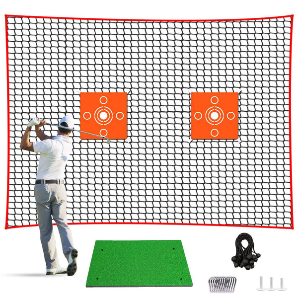 Golf Practice Barrier Net 10x15ft, Golf High Impact Ball Hitting Net Containment with Mat and Tees Heavy Duty for Training Hockey Baseball Soccer Volleyball (10x15 ft) - Golf Gift