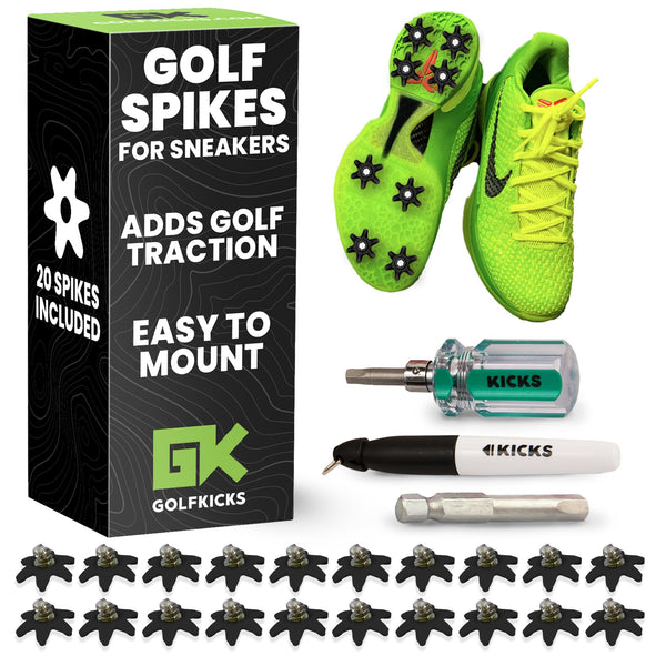 Golfkicks - Golf Spikes for Trainers with DIY Traction Kit, Add Spikes to Almost Any Shoe, As Seen on Shark Tank (Black) (20pcs) - Golf Gift