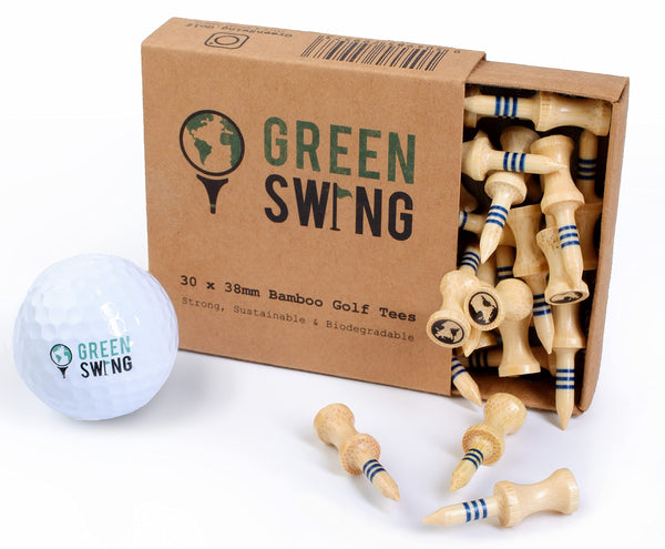 Green Swing Bamboo Golf Tees 38mm | Strong Sustainable Biodegradable | 30pcs | Blue Castle Tees - Golf Gift